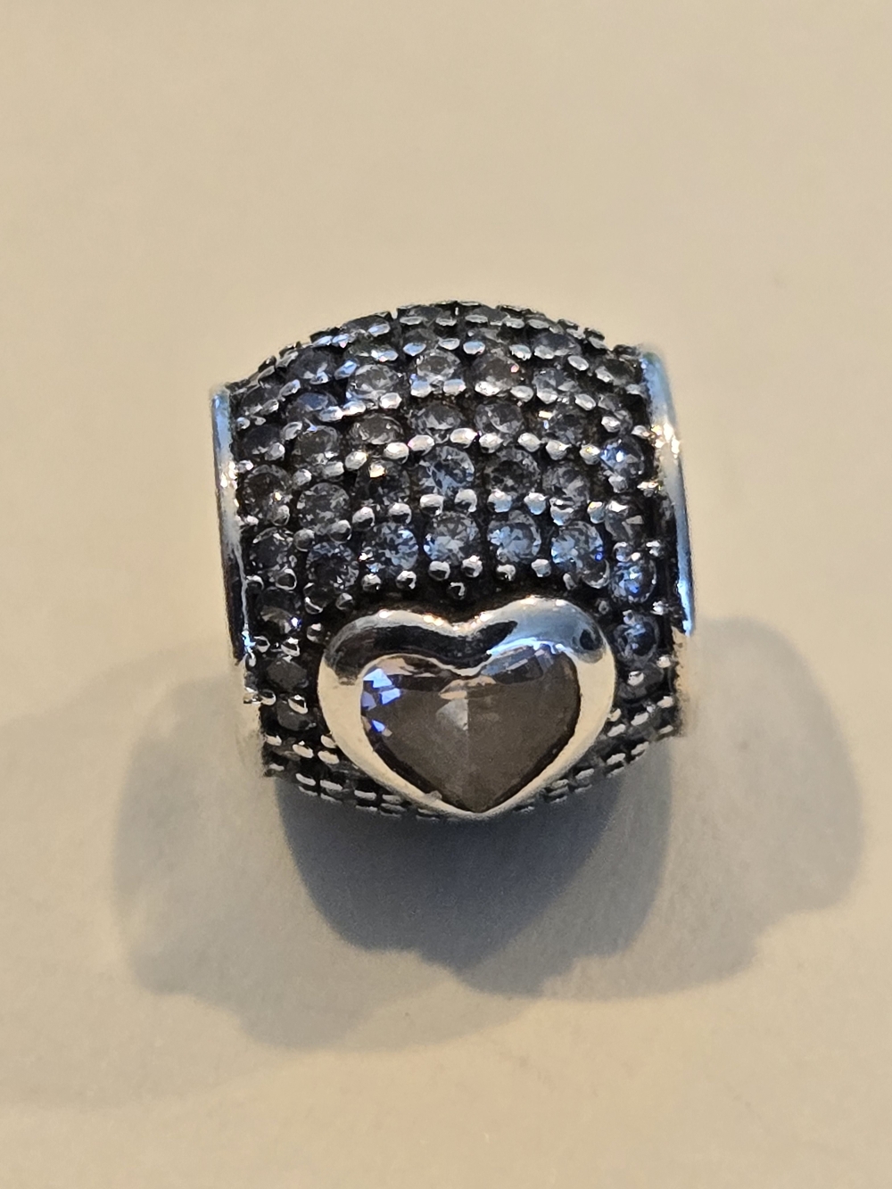 Silver Heart Pavé Charm Bead - Sparkling Gray Crystal